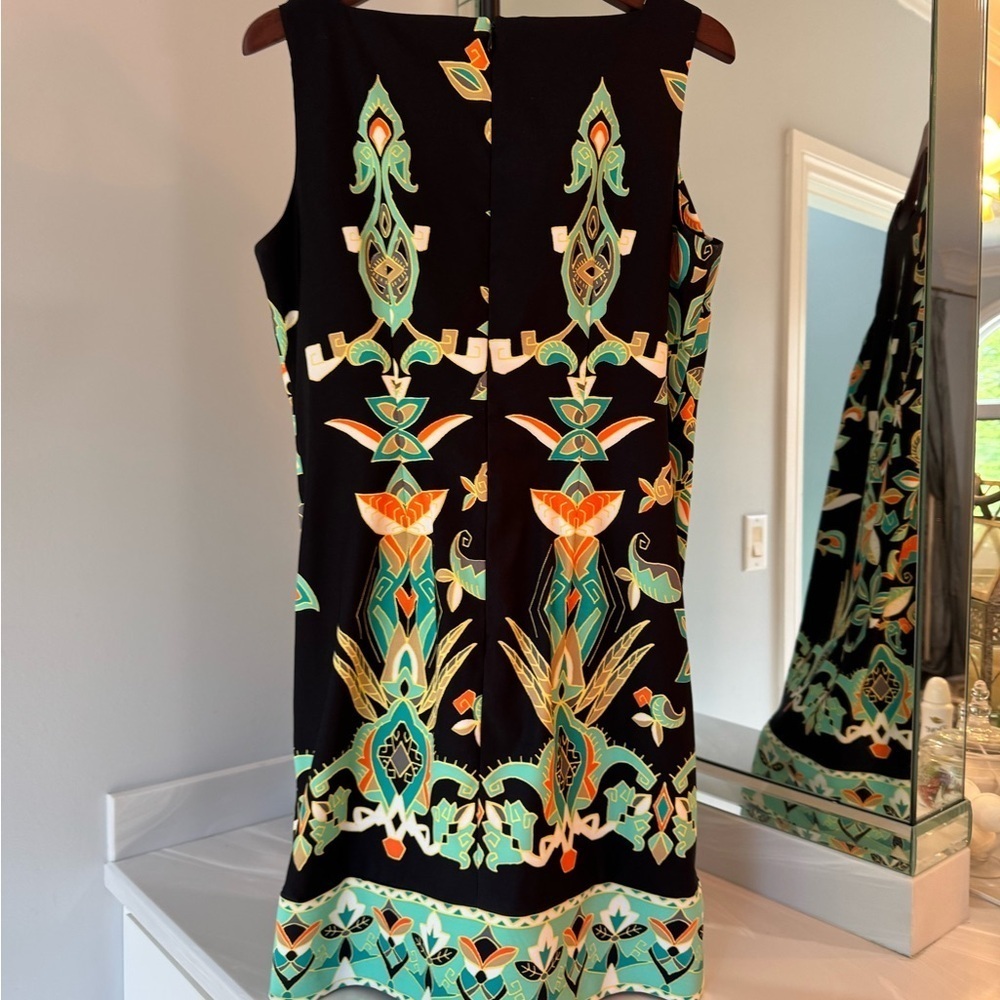 Kim Rogers Black and Green Sleeveless Sheath Mini Dress Size 12